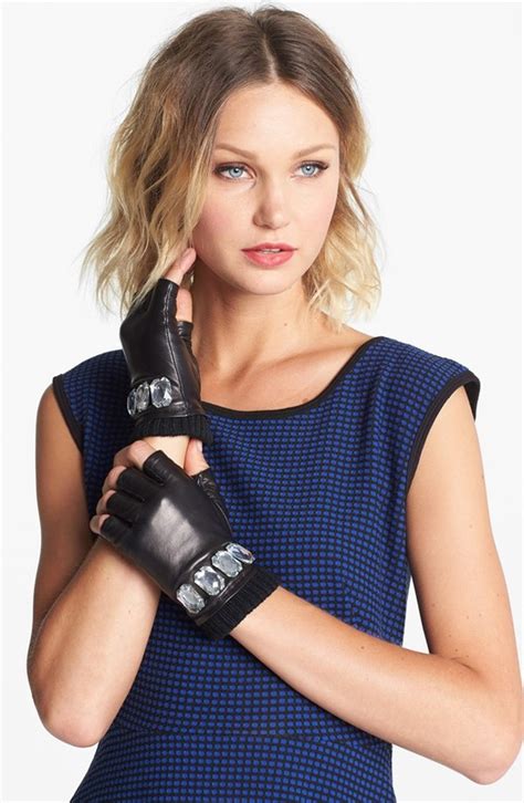 michael kors fingerless leather gloves|Michael Kors black leather gloves.